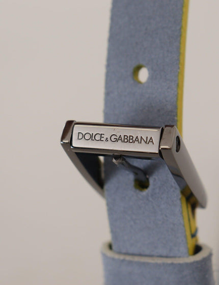 Dolce & Gabbana Blue Suede Leather Logo Engraved Buckle Belt - Ellie Belle