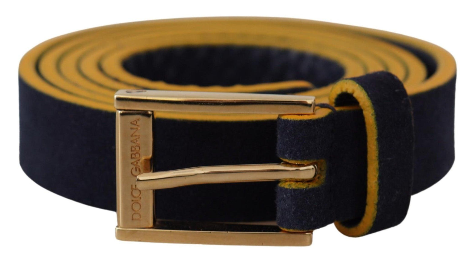 Dolce & Gabbana Blue Suede Yellow Gold Metal Logo Buckle Belt - Ellie Belle