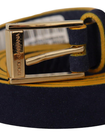 Dolce & Gabbana Blue Suede Yellow Gold Metal Logo Buckle Belt - Ellie Belle