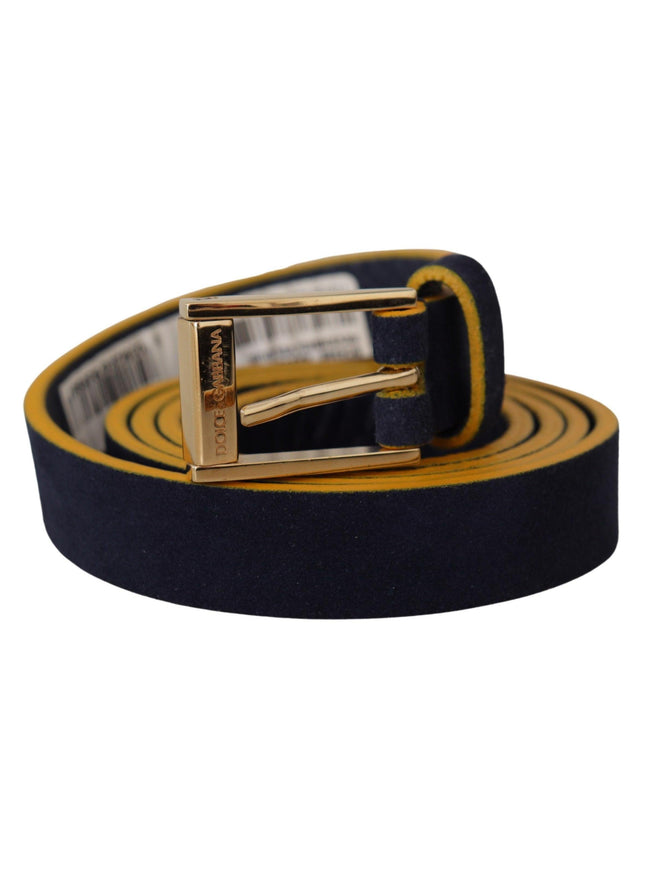 Dolce & Gabbana Blue Suede Yellow Gold Metal Logo Buckle Belt - Ellie Belle