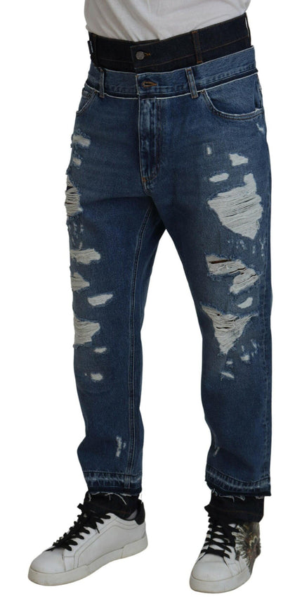 Dolce & Gabbana Blue Tattered Cotton Cropped Denim Jeans - Ellie Belle