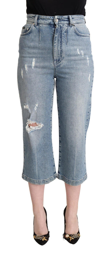 Dolce & Gabbana Blue Tattered Cotton Denim Capri Cropped Jeans - Ellie Belle