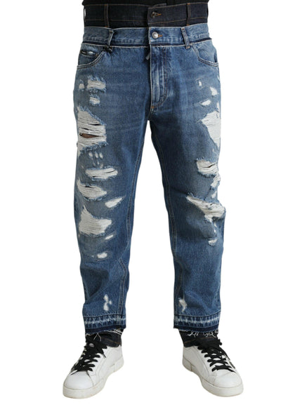 Dolce & Gabbana Blue Tattered Cotton Men Denim Jeans