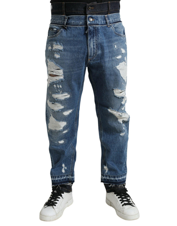 Dolce & Gabbana Blue Tattered Cotton Men Denim Jeans - Ellie Belle