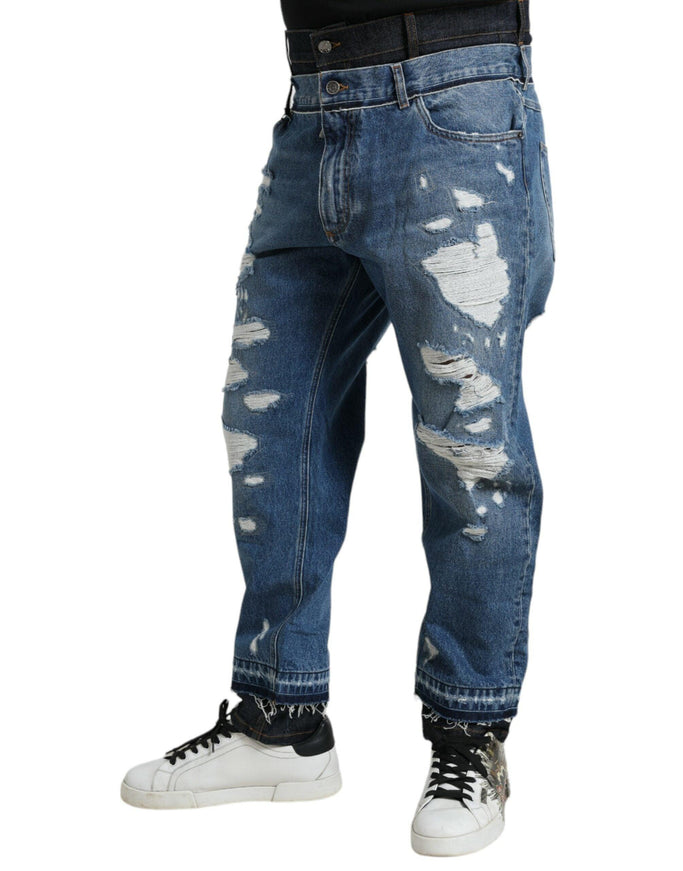 Dolce & Gabbana Blue Tattered Cotton Men Denim Jeans - Ellie Belle