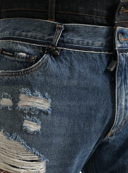 Dolce & Gabbana Blue Tattered Cotton Men Denim Jeans