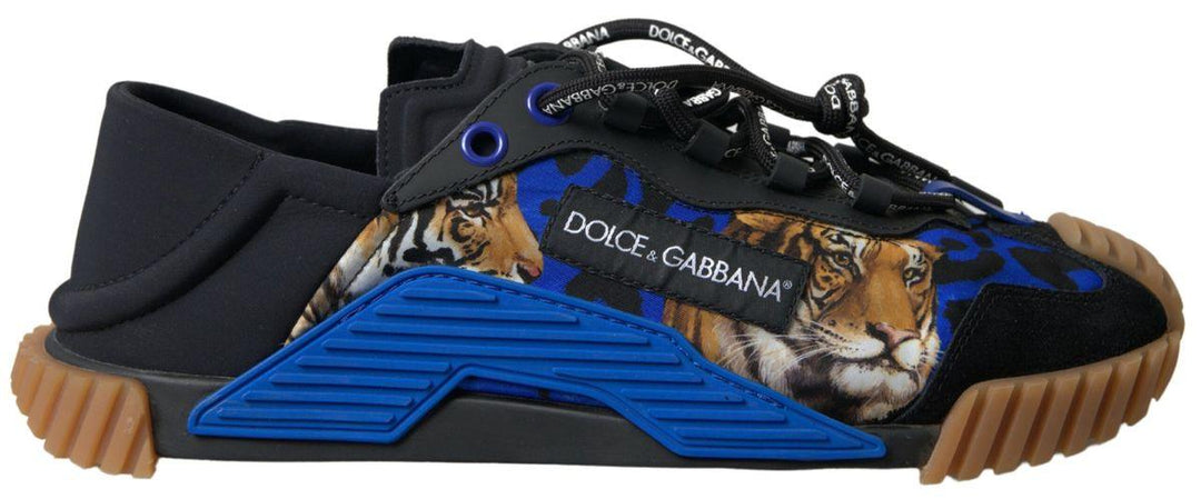 Dolce & Gabbana Blue Tiger Fabric Lace Up NS1Mens Sneakers - Ellie Belle