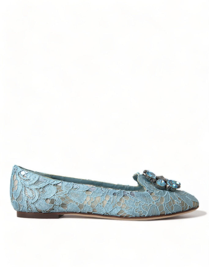 Dolce & Gabbana Blue Vally Taormina Lace Crystals Flats Shoes - Ellie Belle