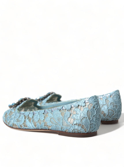 Dolce & Gabbana Blue Vally Taormina Lace Crystals Flats Shoes - Ellie Belle