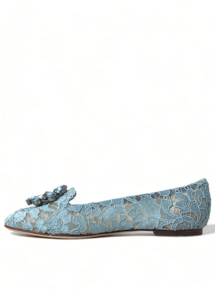 Dolce & Gabbana Blue Vally Taormina Lace Crystals Flats Shoes - Ellie Belle