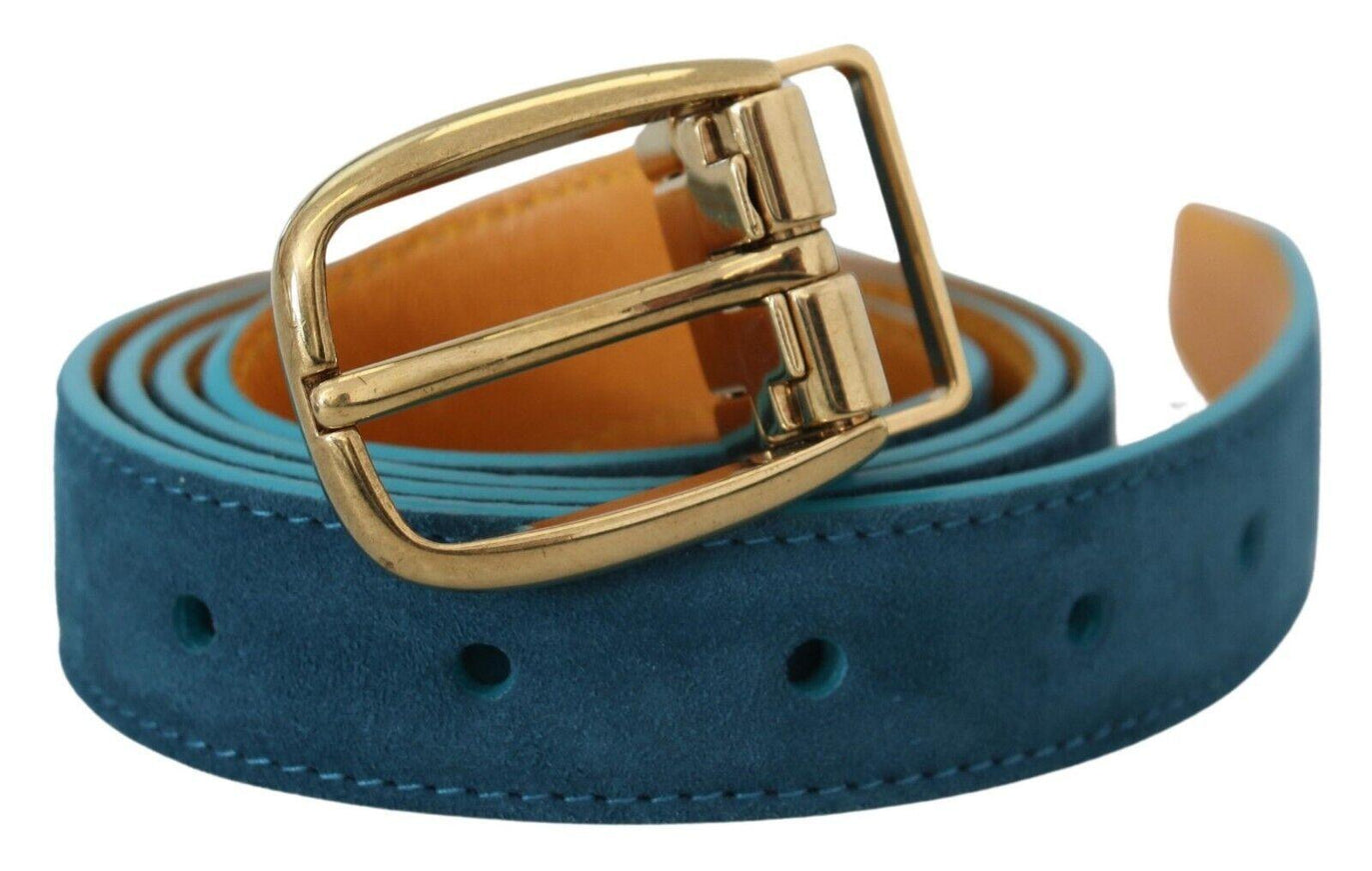 Dolce & Gabbana Blue Velvet Leather Silver DG Metal Buckle Belt - Ellie Belle