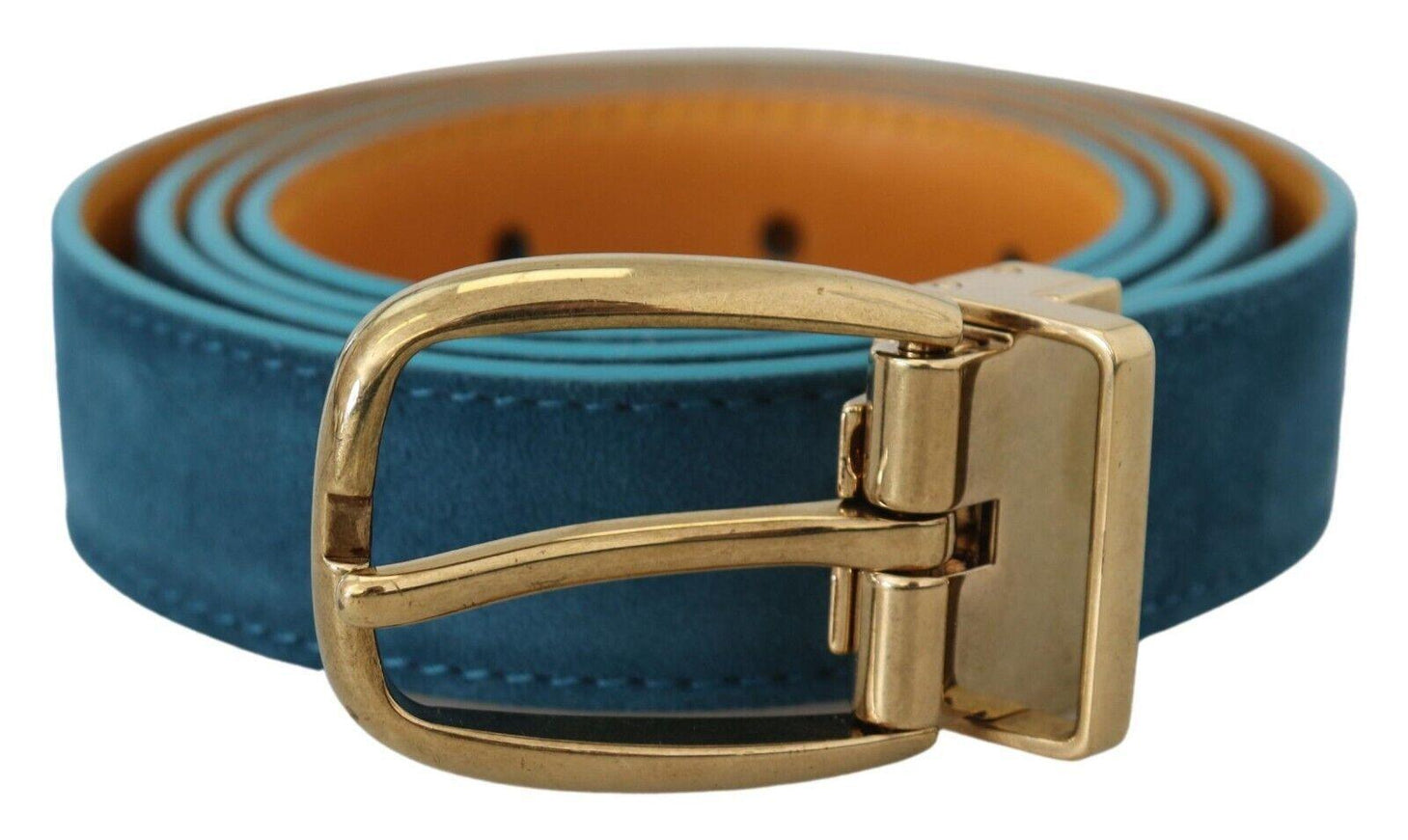 Dolce & Gabbana Blue Velvet Leather Silver DG Metal Buckle Belt - Ellie Belle