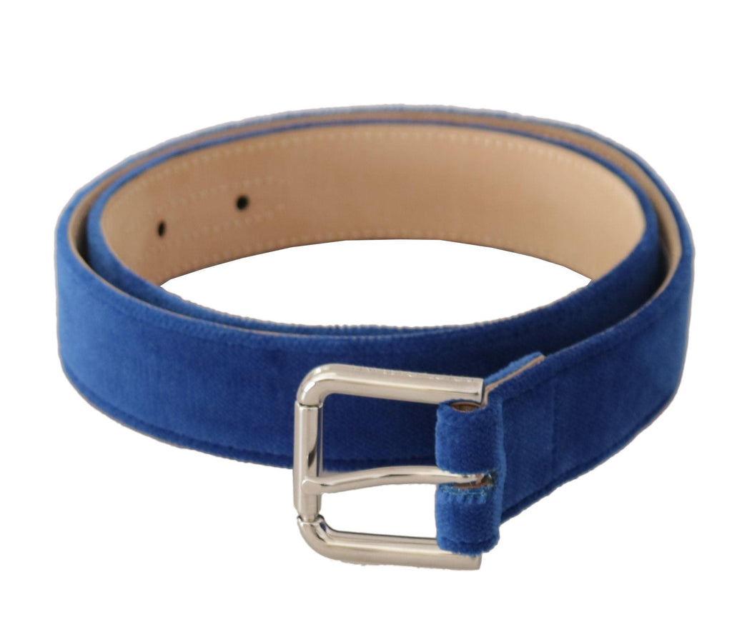 Dolce & Gabbana Blue Velvet Silver Logo Engraved Metal Buckle Belt - Ellie Belle