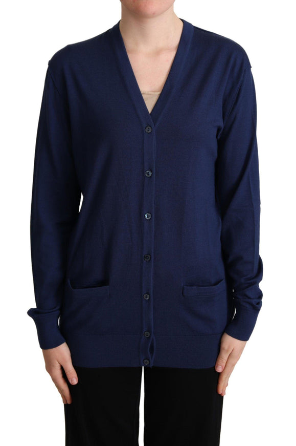 Dolce & Gabbana Blue Virgin Wool Button Down Cardigan Sweater - Ellie Belle