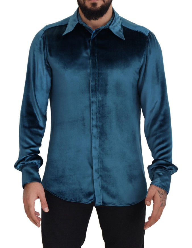 Dolce & Gabbana Blue Viscose Slim Fit Casual MARTINI Shirt - Ellie Belle