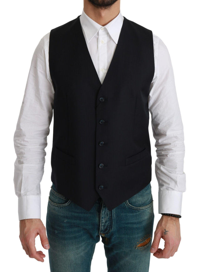 Dolce & Gabbana Blue Waistcoat Formal Stretch Wool Vest - Ellie Belle