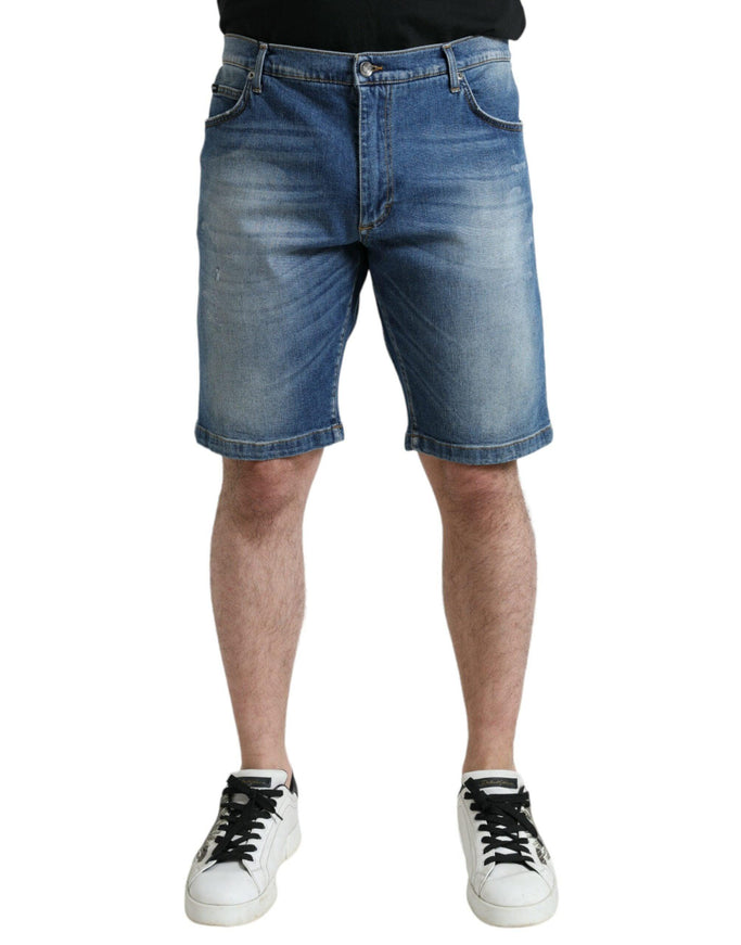 Dolce & Gabbana Blue Washed Cotton Bermuda Denim Men Shorts - Ellie Belle