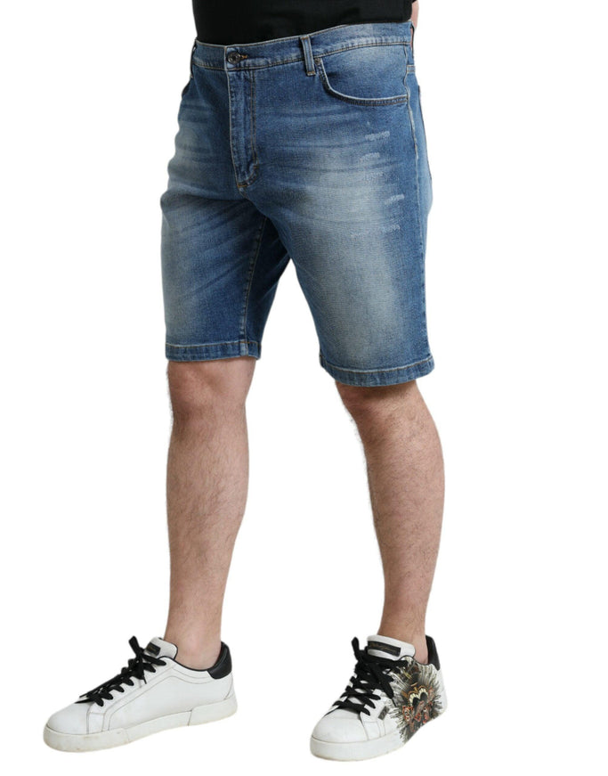 Dolce & Gabbana Blue Washed Cotton Bermuda Denim Men Shorts - Ellie Belle