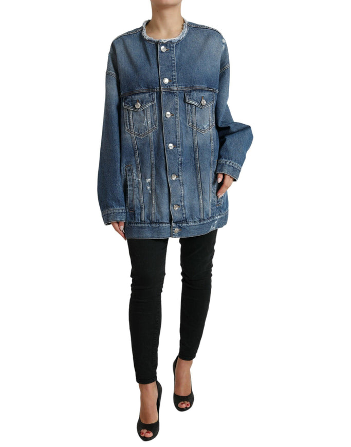 Dolce & Gabbana Blue Washed Cotton DENIM Jeans Coat Jacket - Ellie Belle