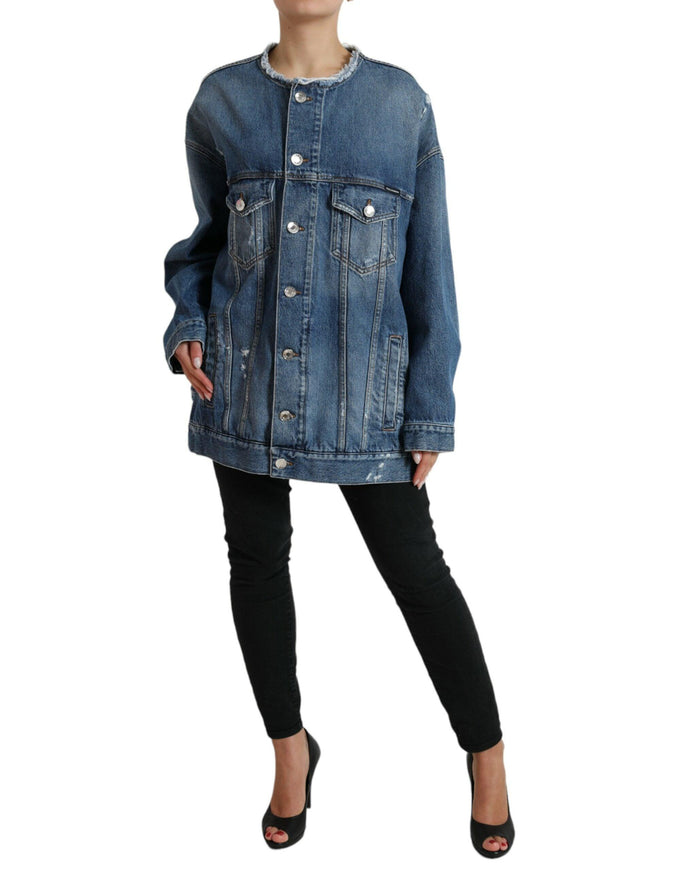 Dolce & Gabbana Blue Washed Cotton DENIM Jeans Coat Jacket - Ellie Belle