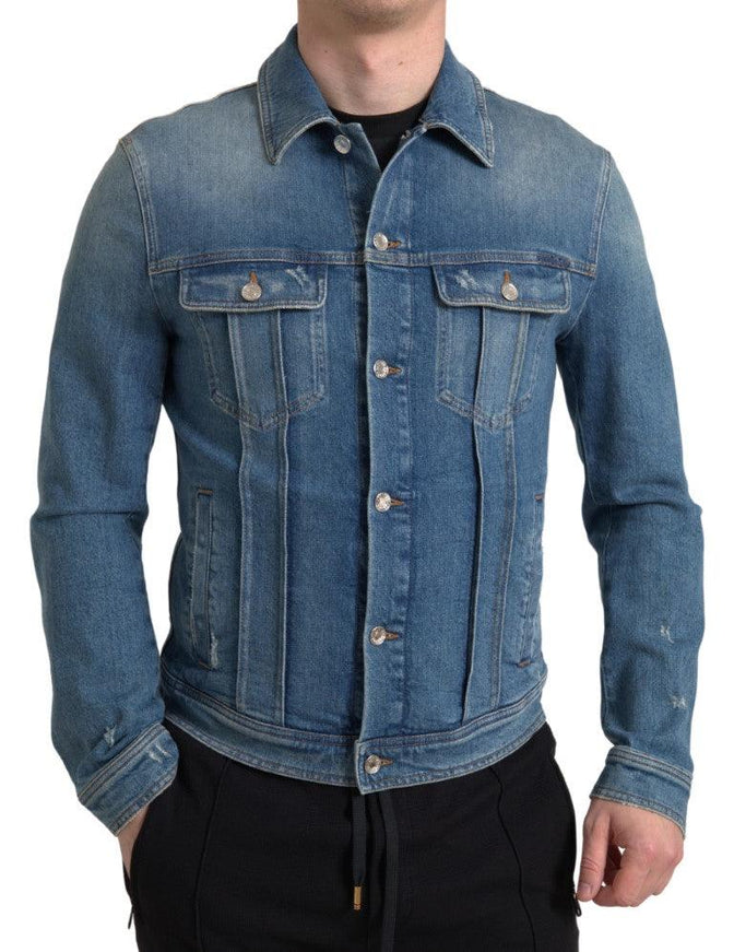 Dolce & Gabbana Blue Washed Cotton Stretch Denim Men Jacket - Ellie Belle