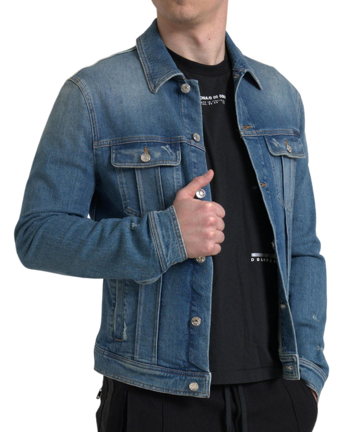 Dolce & Gabbana Blue Washed Cotton Stretch Denim Men Jacket - Ellie Belle