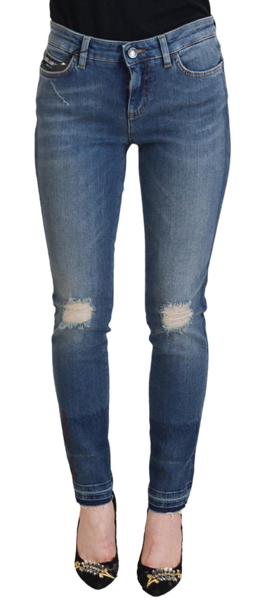 Dolce & Gabbana Blue Washed Cotton Tattered Denim Jeans - Ellie Belle