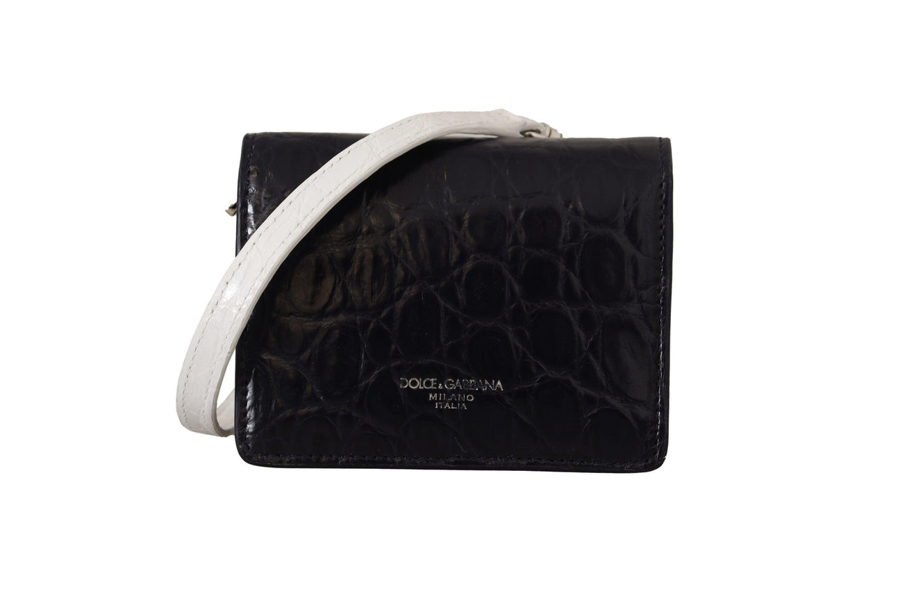 Dolce & Gabbana Blue White Caiman Leather Strap Card Holder Wallet - Ellie Belle