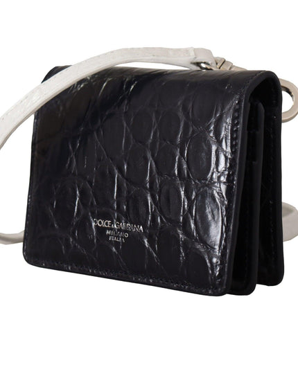 Dolce & Gabbana Blue White Caiman Leather Strap Card Holder Wallet - Ellie Belle