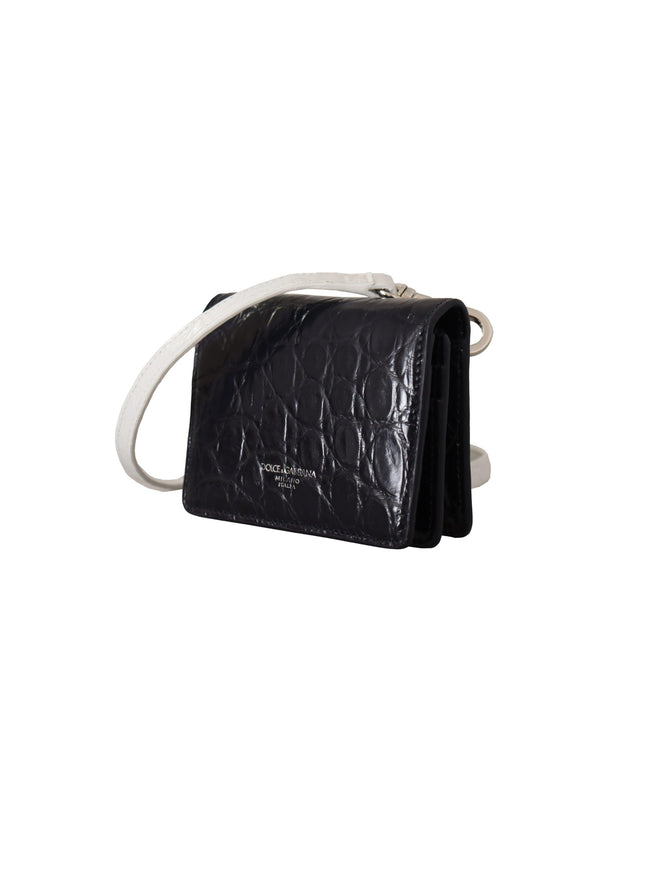 Dolce & Gabbana Blue White Caiman Leather Strap Card Holder Wallet - Ellie Belle