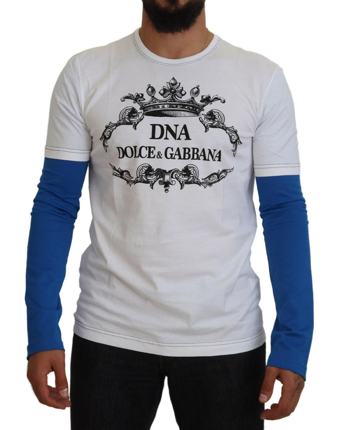 Dolce & Gabbana Blue White DNA Crewneck Pullover Sweater - Ellie Belle