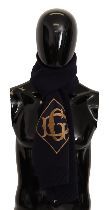 Dolce & Gabbana Blue Wool Knit DG Logo Shawl Wrap Scarf - Ellie Belle