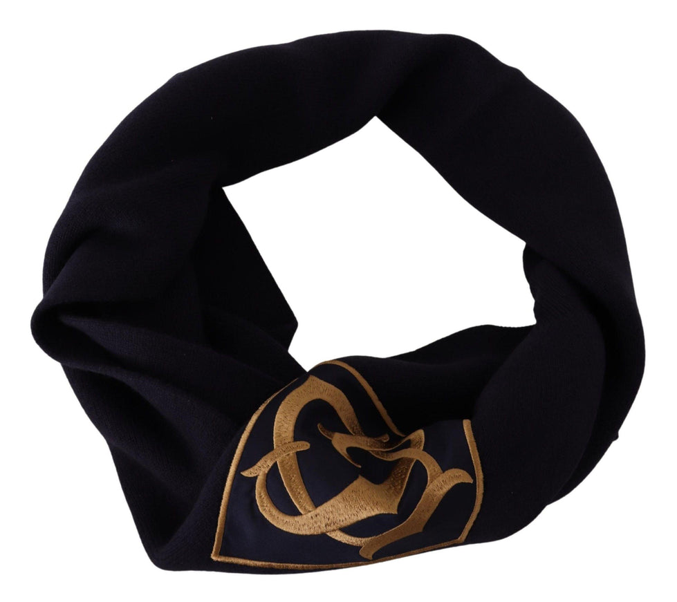 Dolce & Gabbana Blue Wool Knit DG Logo Shawl Wrap Scarf - Ellie Belle