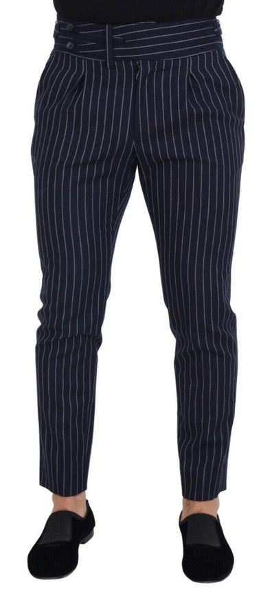 Dolce & Gabbana Blue Wool Striped Men Formal Trouser Pants - Ellie Belle