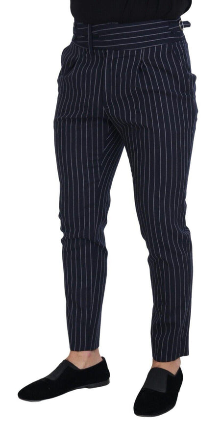 Dolce & Gabbana Blue Wool Striped Men Formal Trouser Pants - Ellie Belle