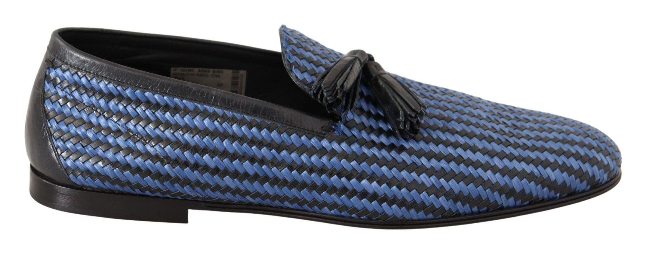 Dolce & Gabbana Blue Woven Leather Tassel Loafers Shoes - Ellie Belle