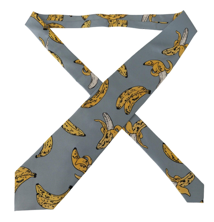 Dolce & Gabbana Blue Yellow Banana Print Necktie Accessory 100%Silk Tie - Ellie Belle