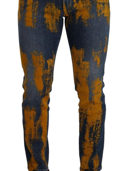 Dolce &amp; Gabbana Blue Yellow Dye Cotton Skinny Men Denim Jeans