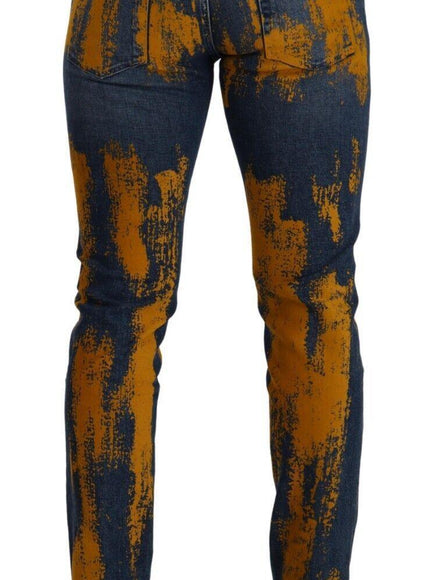 Dolce &amp; Gabbana Blue Yellow Dye Cotton Skinny Men Denim Jeans