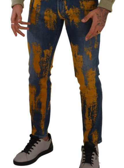 Dolce &amp; Gabbana Blue Yellow Dye Cotton Skinny Men Denim Jeans