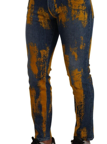 Dolce &amp; Gabbana Blue Yellow Dye Cotton Skinny Men Denim Jeans