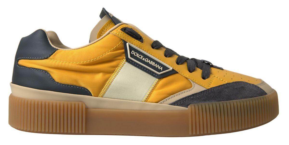 Dolce & Gabbana Blue Yellow Nylon Leather Sneakers Shoes - Ellie Belle