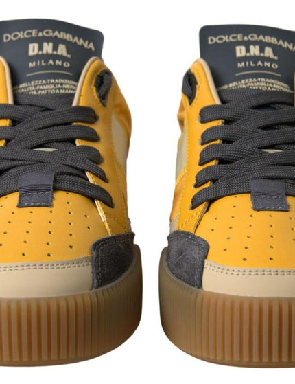 Dolce & Gabbana Blue Yellow Nylon Leather Sneakers Shoes - Ellie Belle