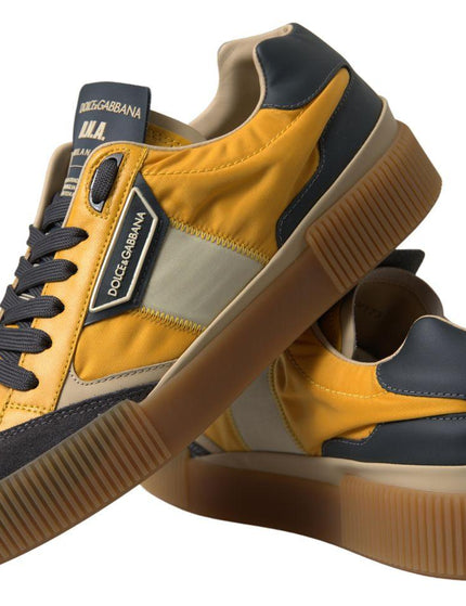 Dolce & Gabbana Blue Yellow Nylon Leather Sneakers Shoes - Ellie Belle