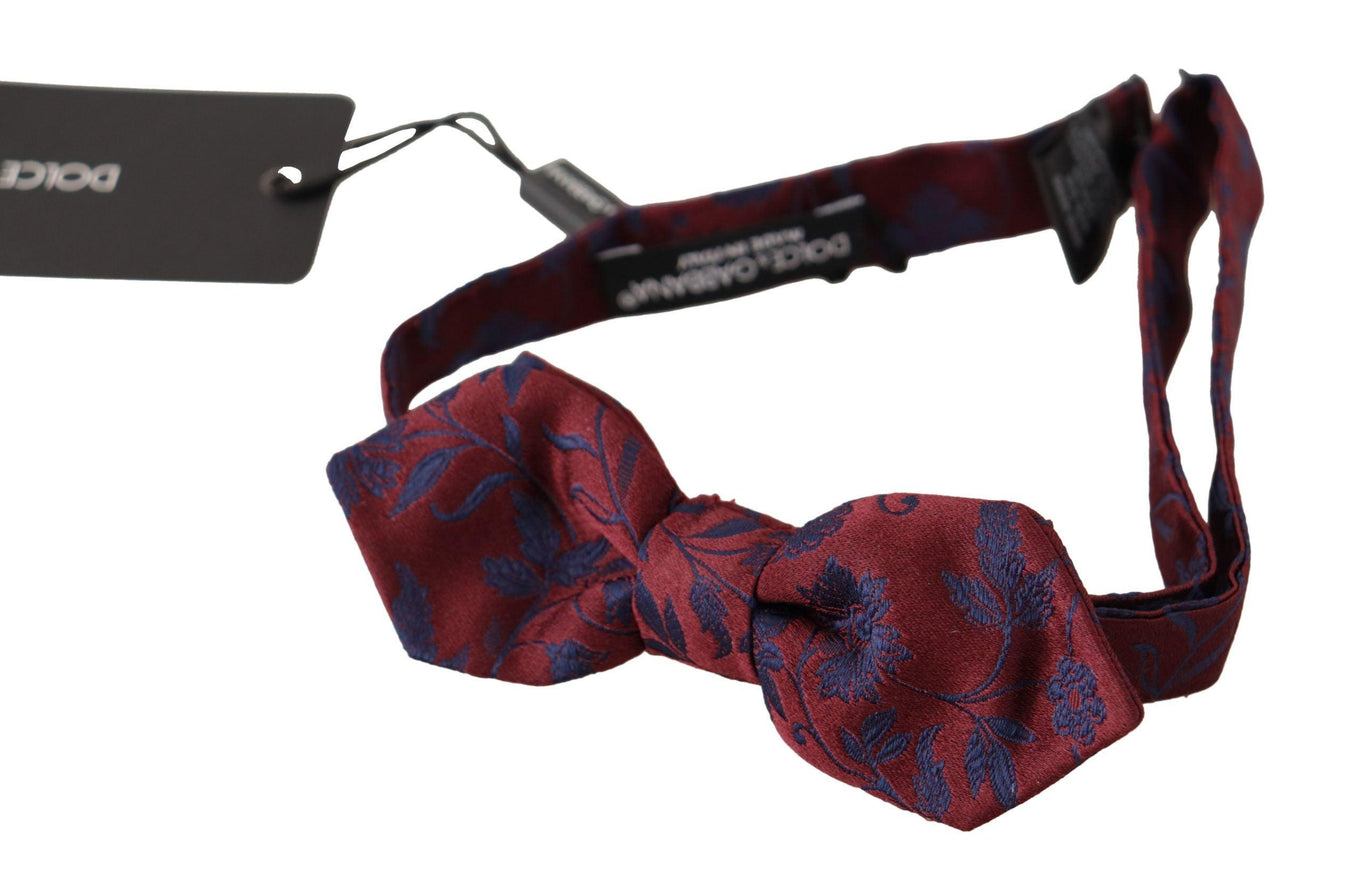 Dolce & Gabbana Bordeaux Blue Flower Patterned Papillon Tie - Ellie Belle