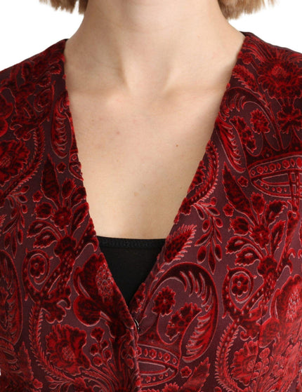 Dolce & Gabbana Bordeaux Brocade Waistcoat Vest Cotton Top - Ellie Belle