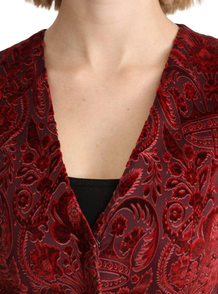 Dolce & Gabbana Bordeaux Brocade Waistcoat Vest Cotton Top - Ellie Belle