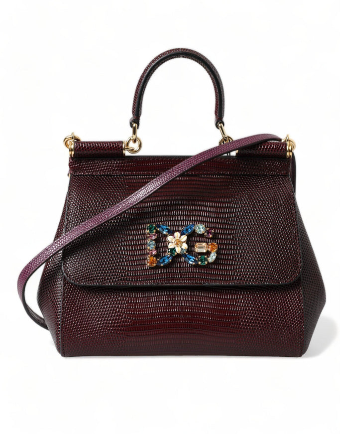 Dolce & Gabbana Bordeaux DG Crystal Leather Top Handle Satchel Bag - Ellie Belle