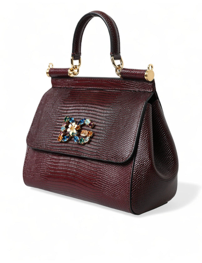 Dolce & Gabbana Bordeaux DG Crystal Leather Top Handle Satchel Bag - Ellie Belle