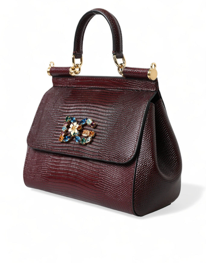 Dolce & Gabbana Bordeaux DG Crystal Leather Top Handle Satchel Bag - Ellie Belle